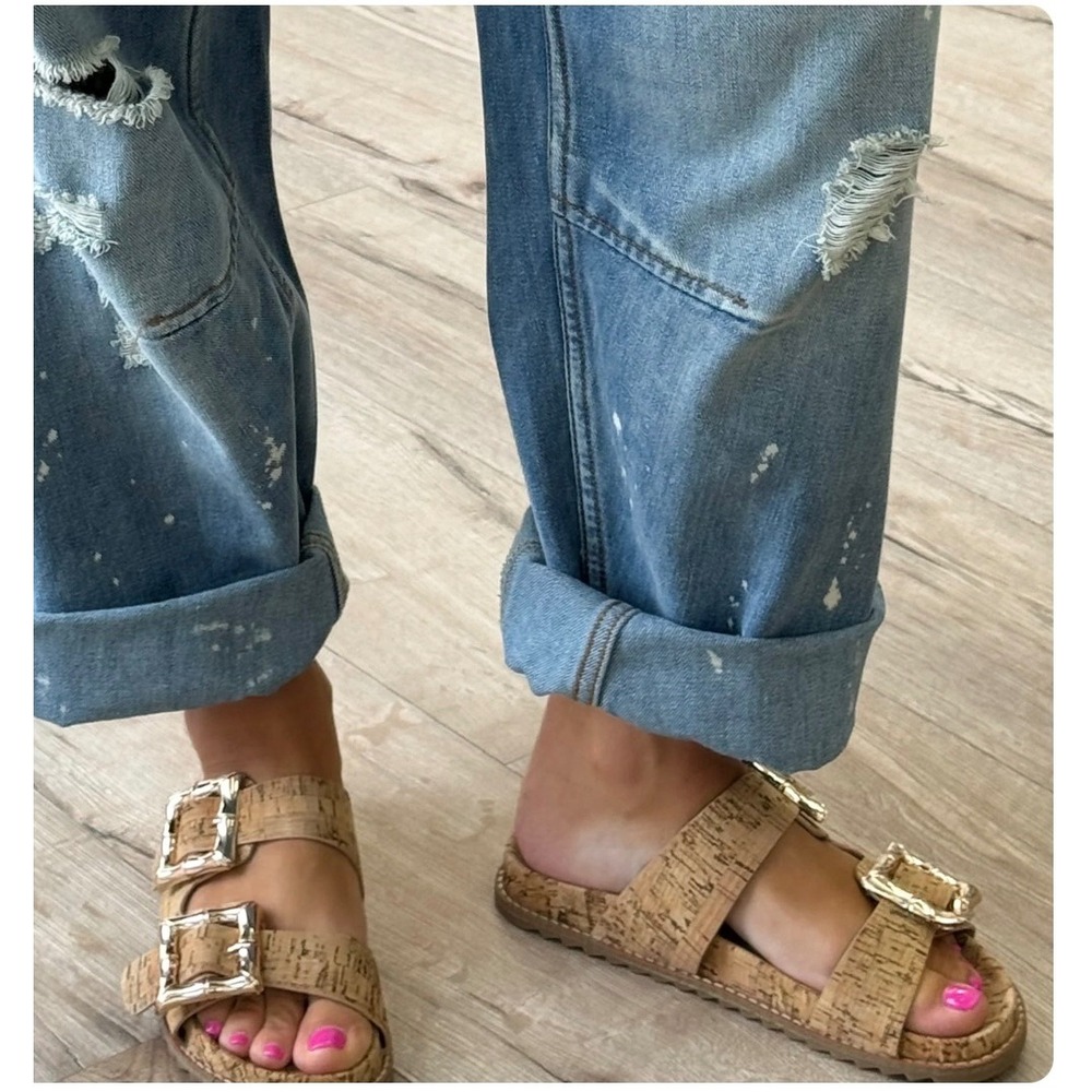 Talulah Blitz-TL Tan Cork Sandals Bamboo Buckles Tan Womens Size 8.5 (Run Small)